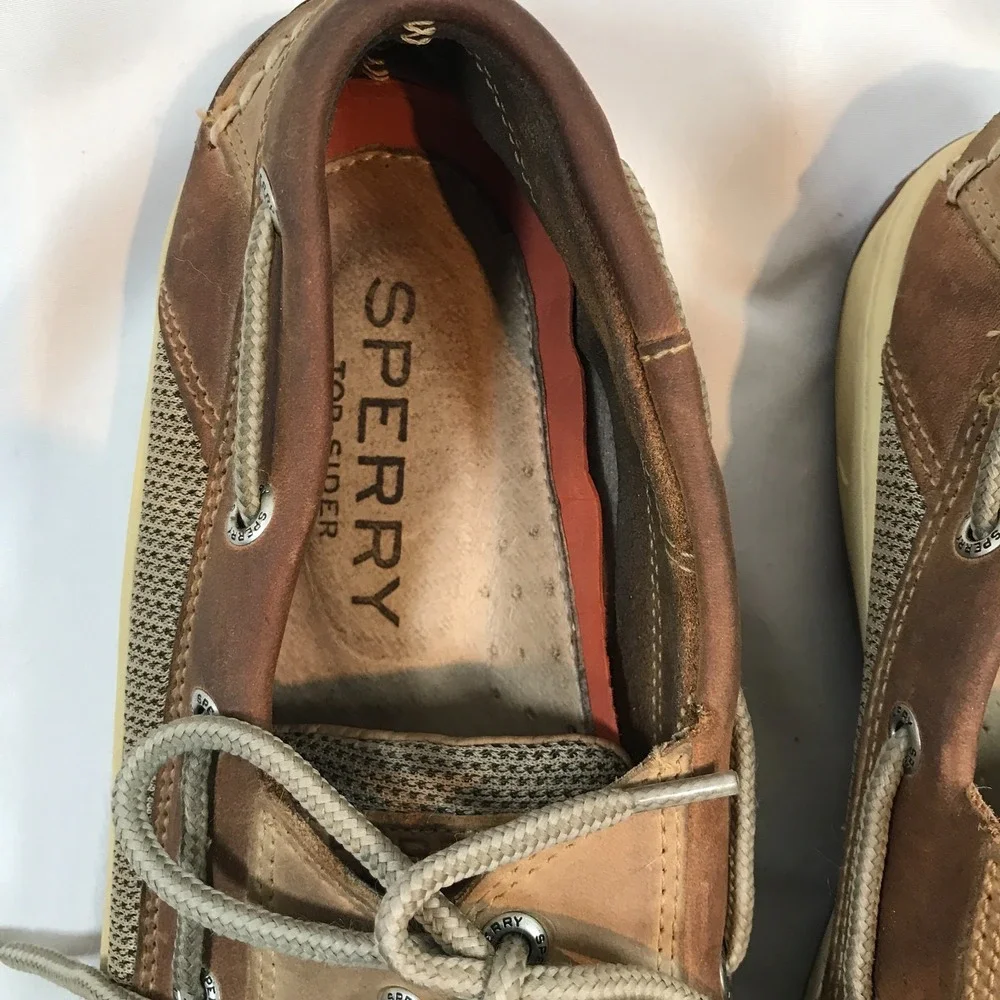 Sperry Top-Sider Billfish Boat 3-Eye Tan/Beige Leather Lace Up Shoes Mens 9.5‎ M